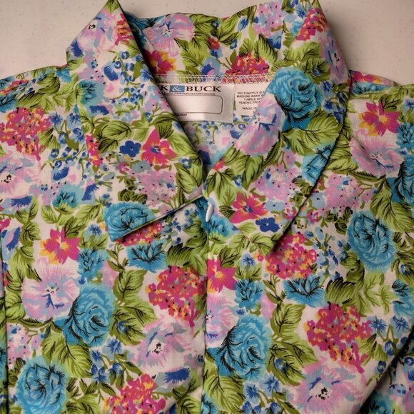 Buck & Buck House Dress Small Floral Pleated Zip Front Short Sleeve Granny - Picture 15 of 16